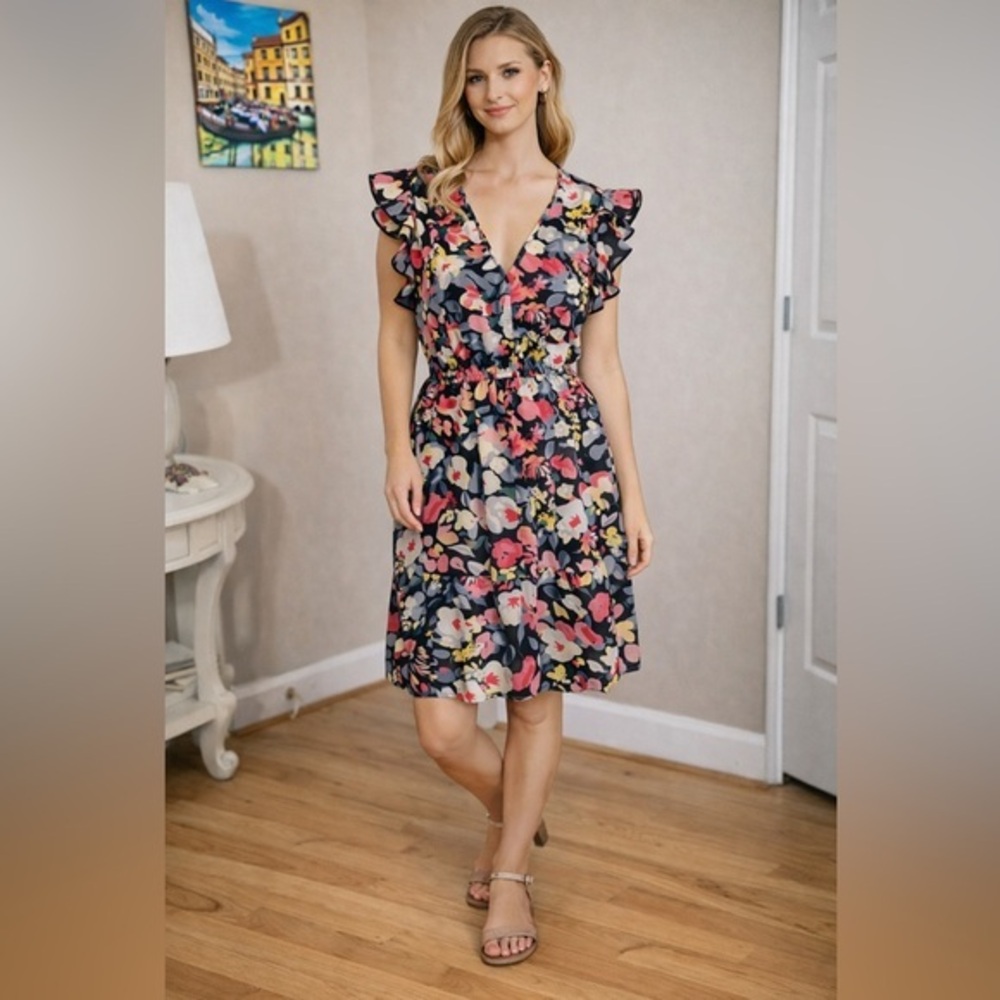Floral Boho Tie-Waist Dress – Size Medium